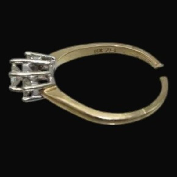 Princess Cut Diamond Trilogy Two Tone 14K Gold Ring Yellow & White Gold - Picture 8 of 9